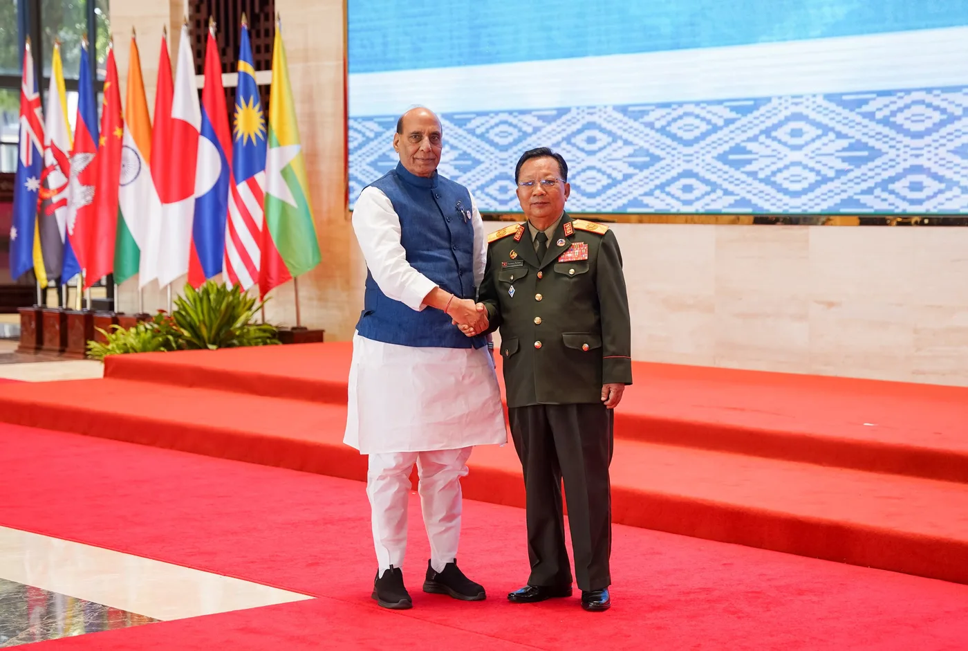 Raksha Mantri Shri Rajnath Singh holding bilateral defence talks at the 11th ASEAN Defence Ministers Meeting-Plus in Vientiane, Lao PDR