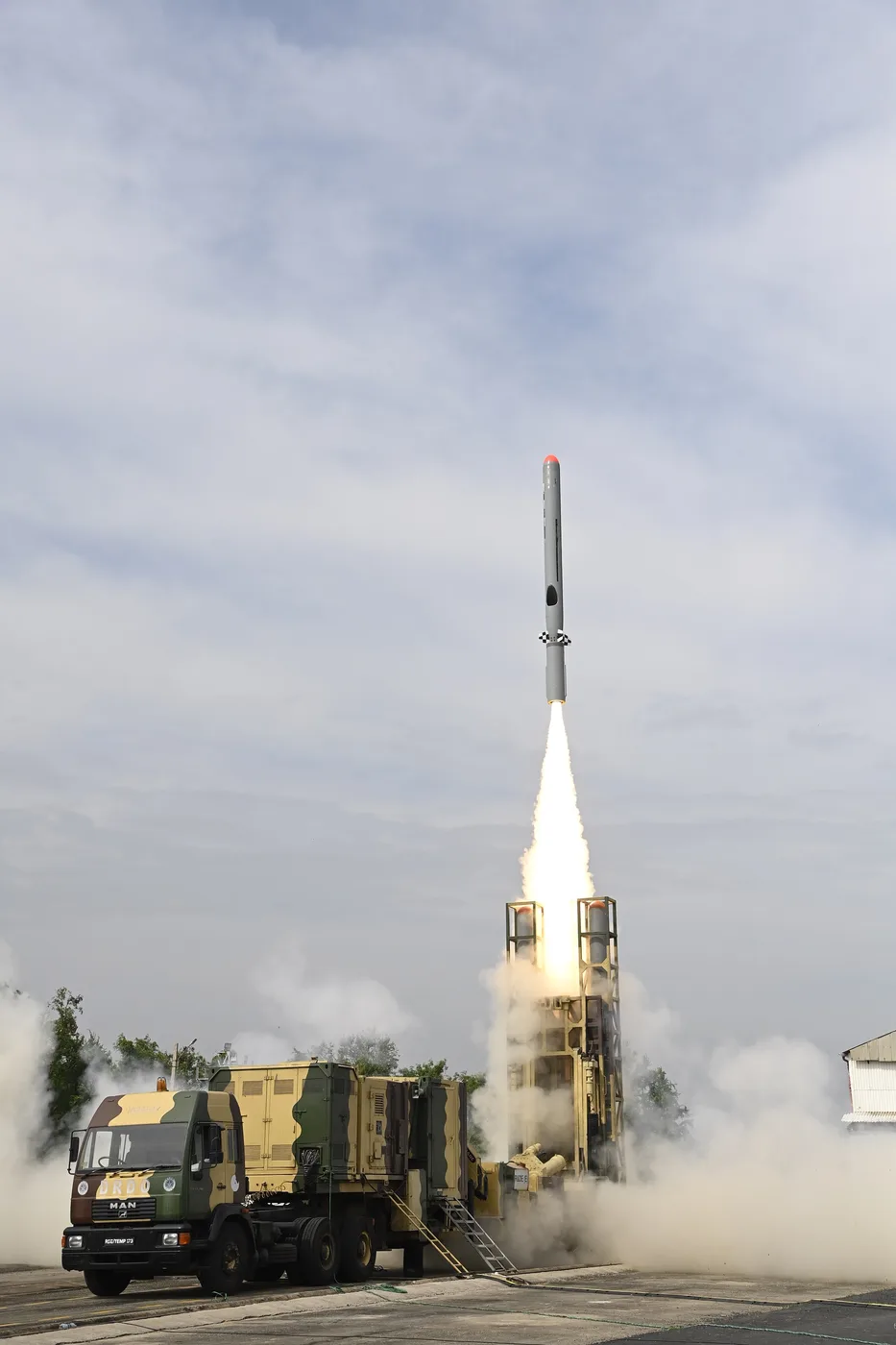 Maiden launch of the DRDO Long-Range Land Attack Cruise Missile (LRLACM) from a mobile articulated launcher at Integrated Test Range, Chandipur
