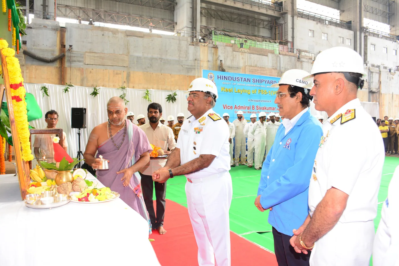 Keel laying ceremony of the first 44,000-tonne Fleet Support Ship for the Indian Navy at Hindustan Shipyard Limited, Visakhapatnam